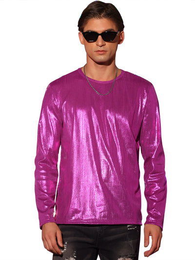 Metallic Shirt for Men's Long Sleeves Shiny Tee Tops Club Disco T-Shirts
