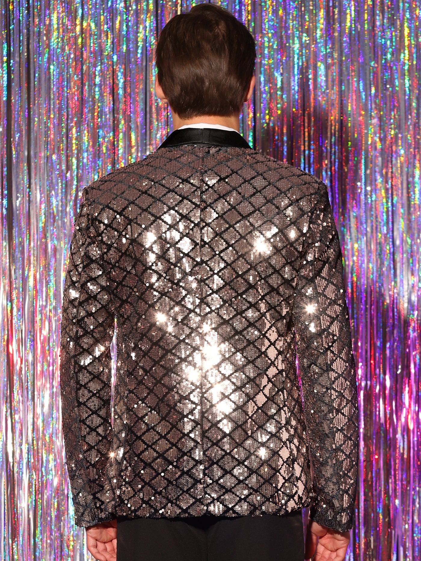 Bublédon Sequin Tuxedo for Men's Argyle Pattern Peak Lapel Prom Shiny Blazer