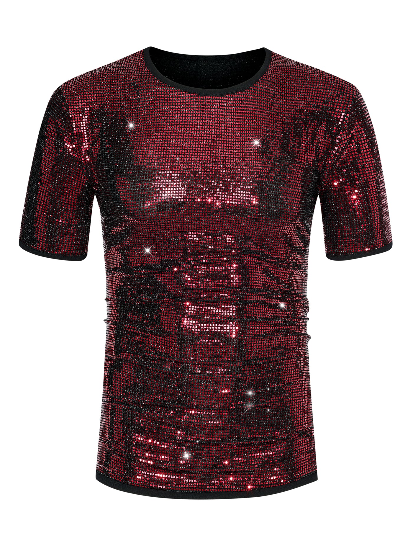 Bublédon Sequin Shirts for Men's Short Sleeves Crew Neck Nightclub Party T-Shirts