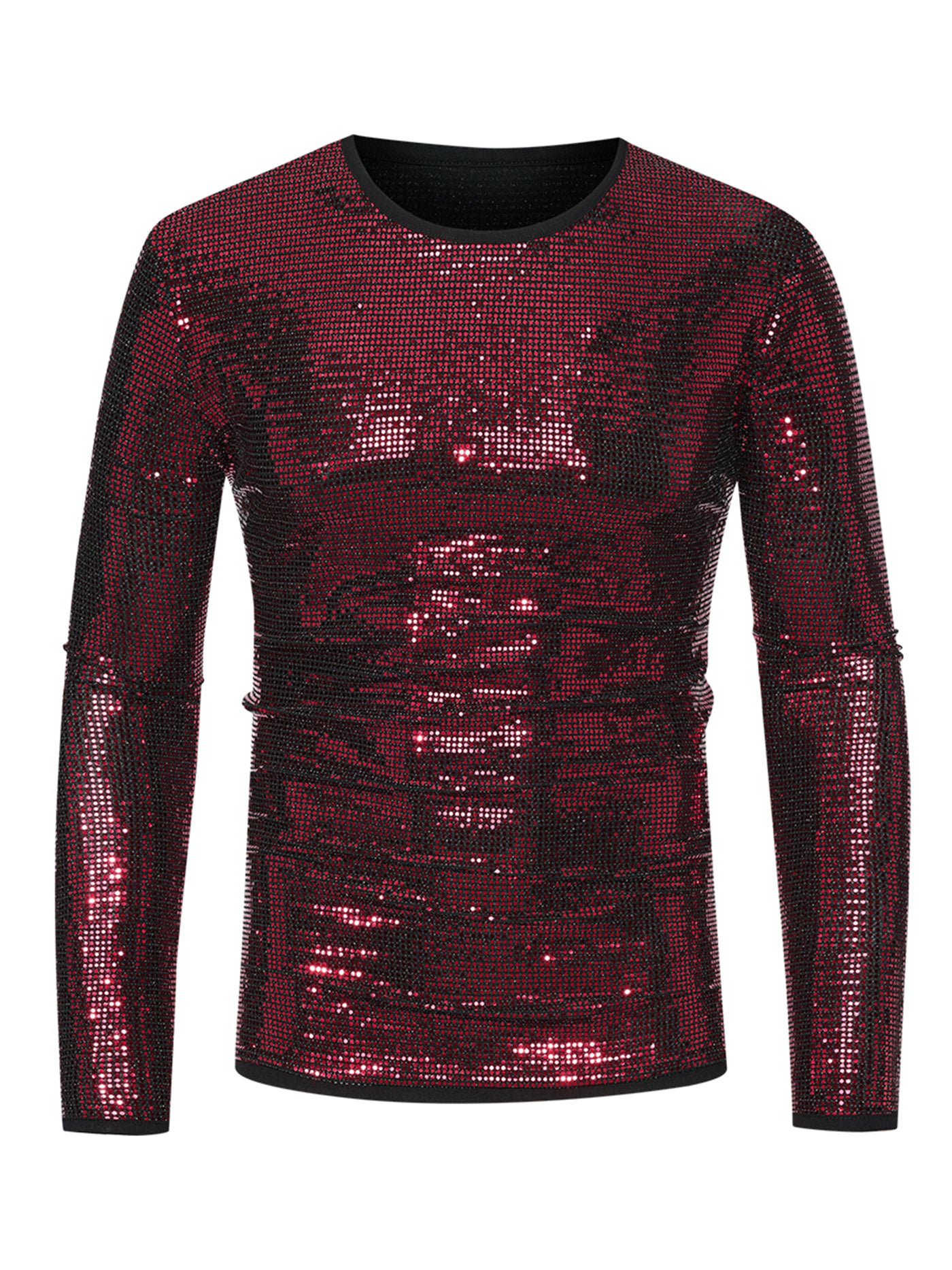 Bublédon Sequins T-Shirt for Men's Crew Neck Long Sleeves Party Clubwear Sparkly Tee Tops