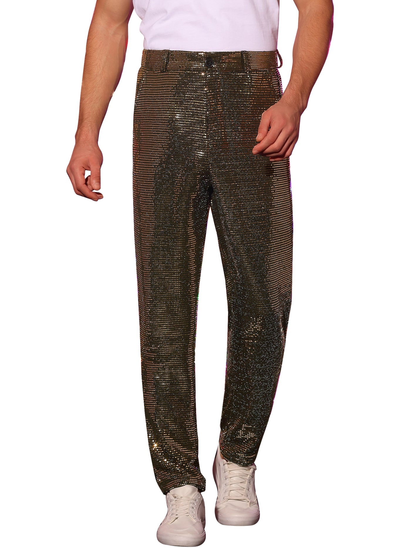 Bublédon Sequins Pants for Men's Party Disco Shiny Sparkly Straight Leg Trousers