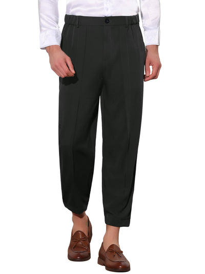 Men's Solid Color Elastic Waist Ankle Length Tapered Cropped Dress Pants