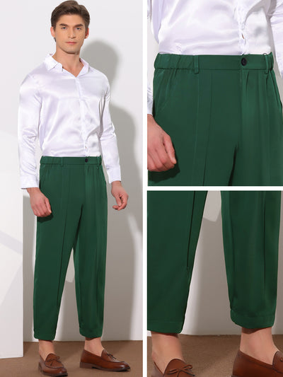 Men's Solid Color Elastic Waist Ankle Length Tapered Cropped Dress Pants