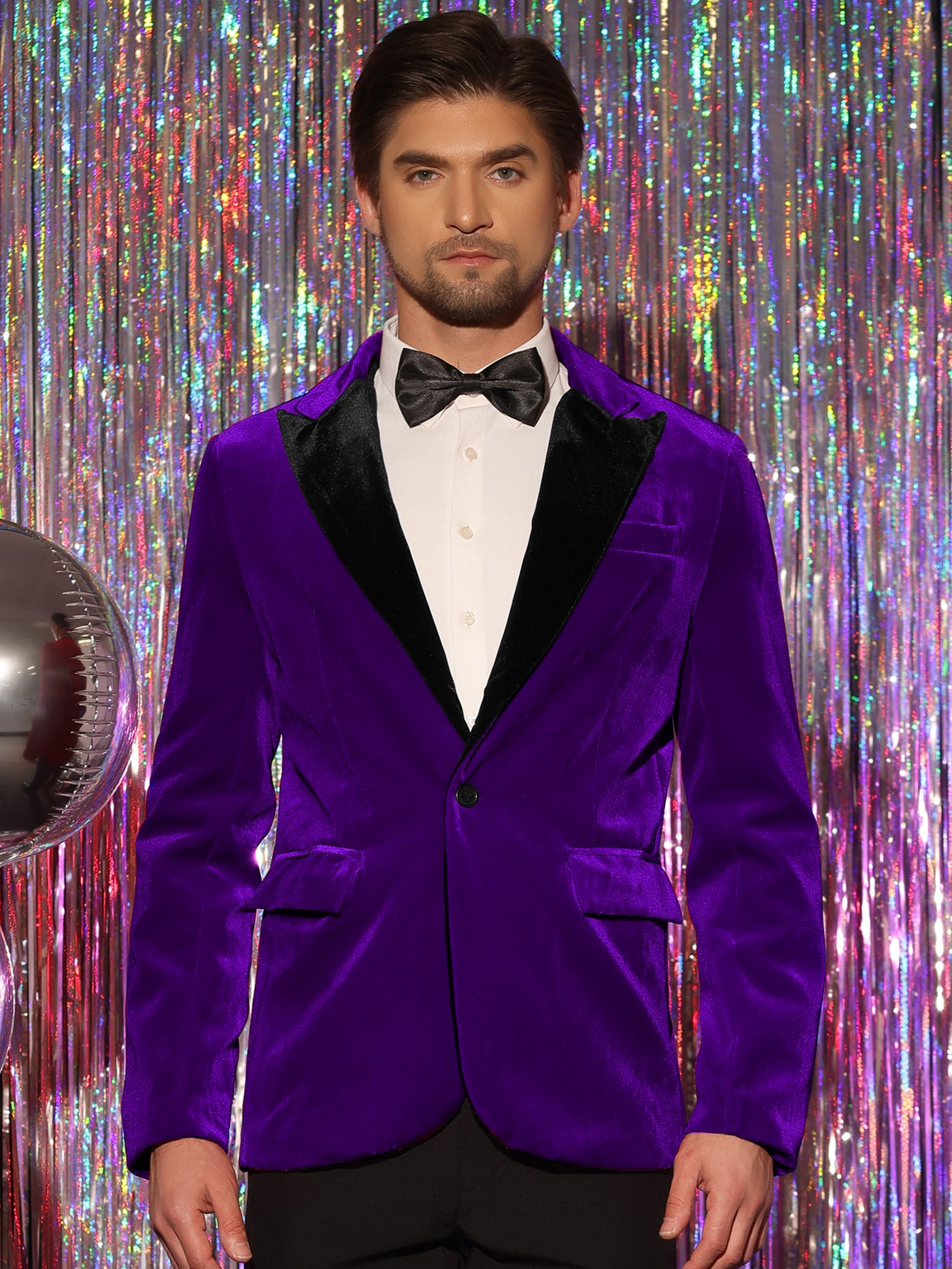 Bublédon Velvet Suit Jacket for Men's Contrast Lapel Wedding Party Velour Blazer