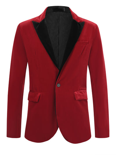 Velvet Suit Jacket for Men's Contrast Lapel Wedding Party Velour Blazer