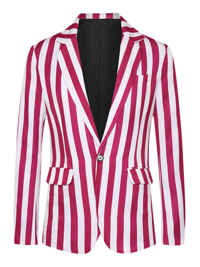 Striped Blazers for Men's One Button Business Stripes Patterned Sports Coats