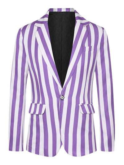 Striped Blazers for Men's One Button Business Stripes Patterned Sports Coats