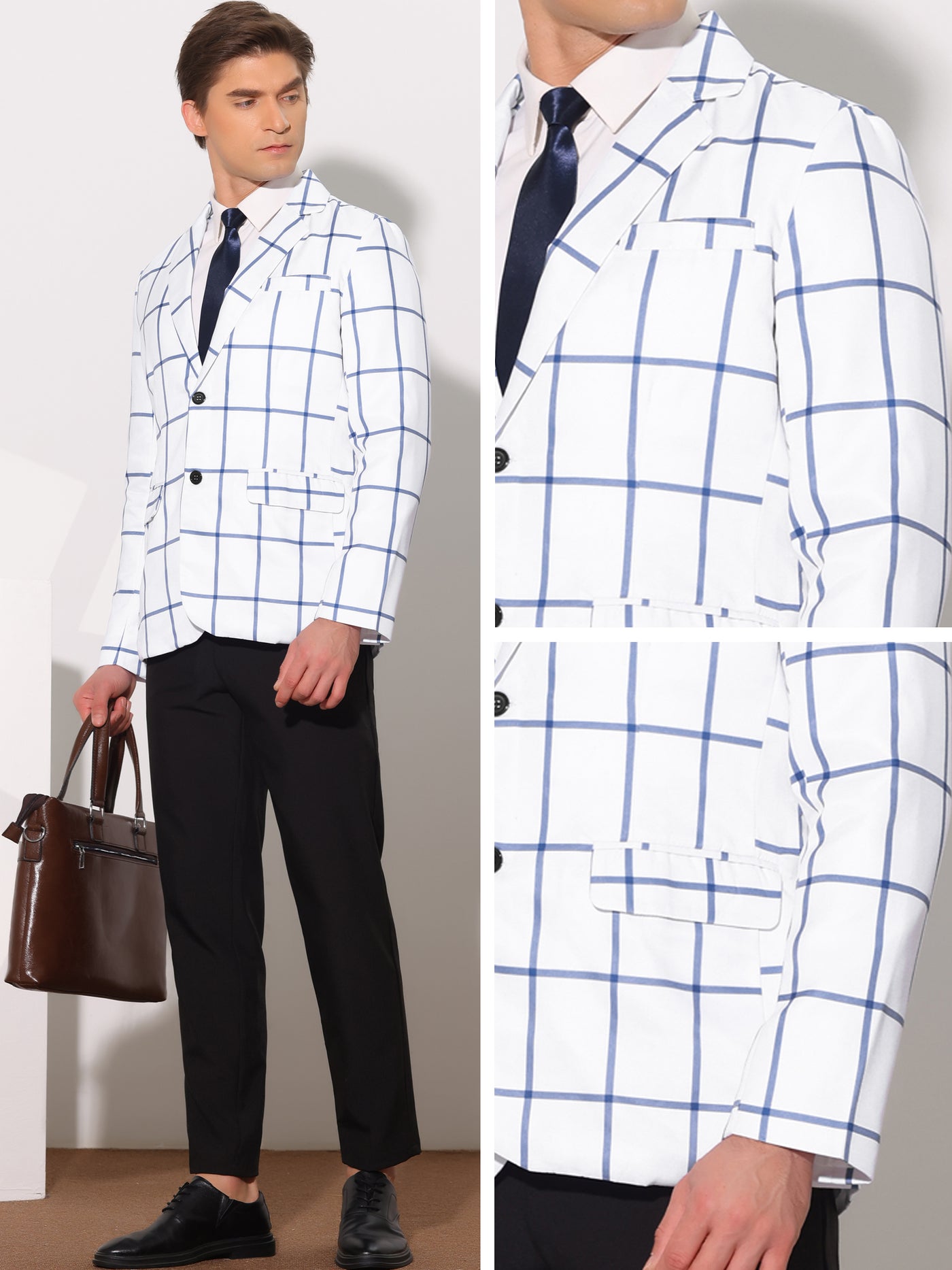 Bublédon Plaid Blazers for Men's Contrasting Color Notch Lapel Two Button Sports Coat