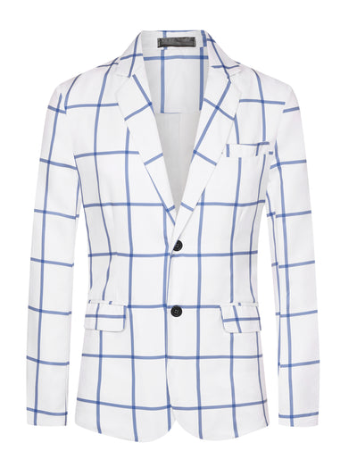 Plaid Blazers for Men's Contrasting Color Notch Lapel Two Button Sports Coat