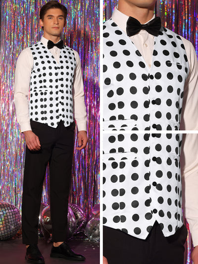 Polka Dots Suit Vests for Men's Slim Fit V Neck Waistcoat Formal Dress Vest