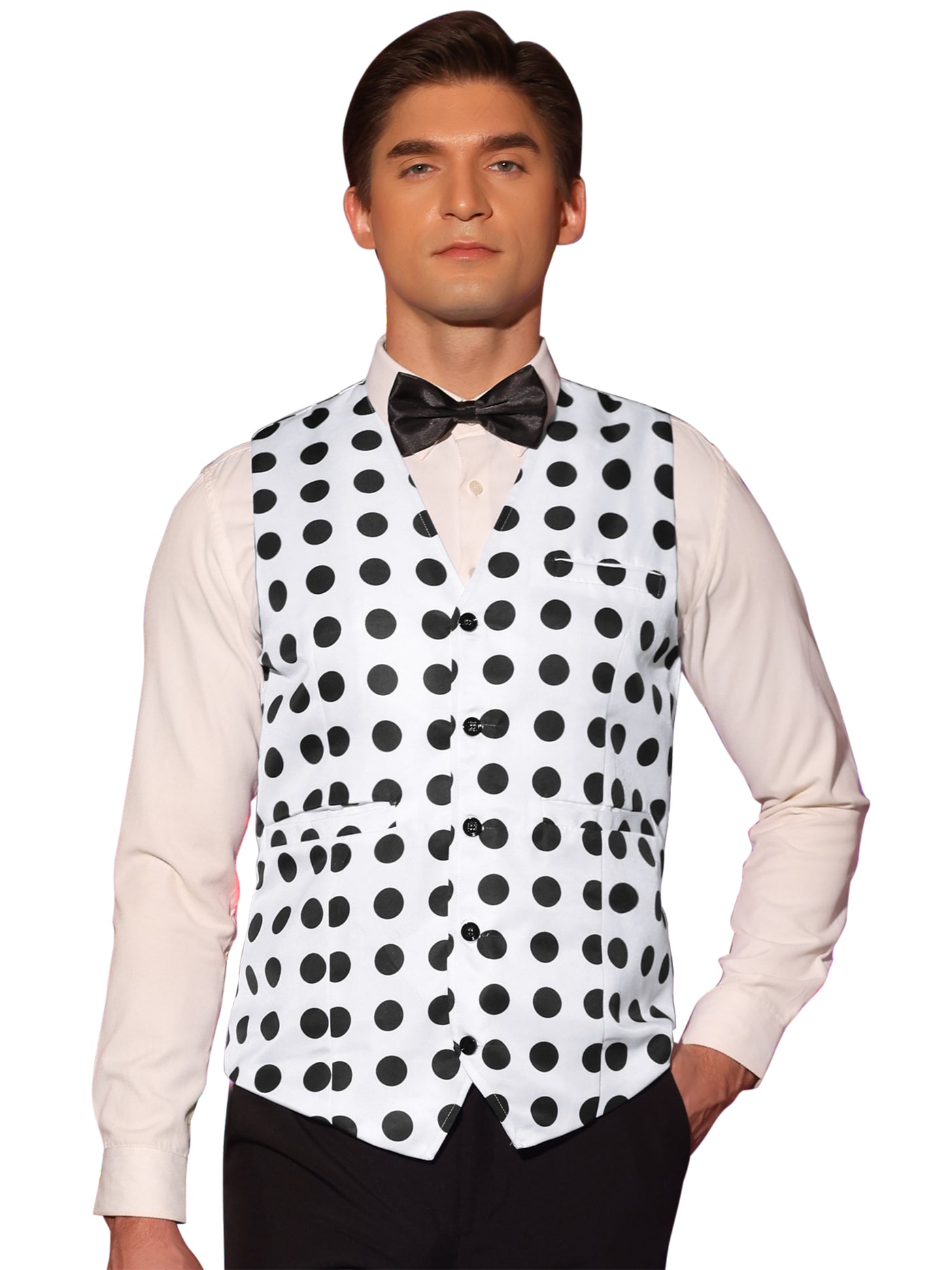 Bublédon Polka Dots Suit Vests for Men's Slim Fit V Neck Waistcoat Formal Dress Vest