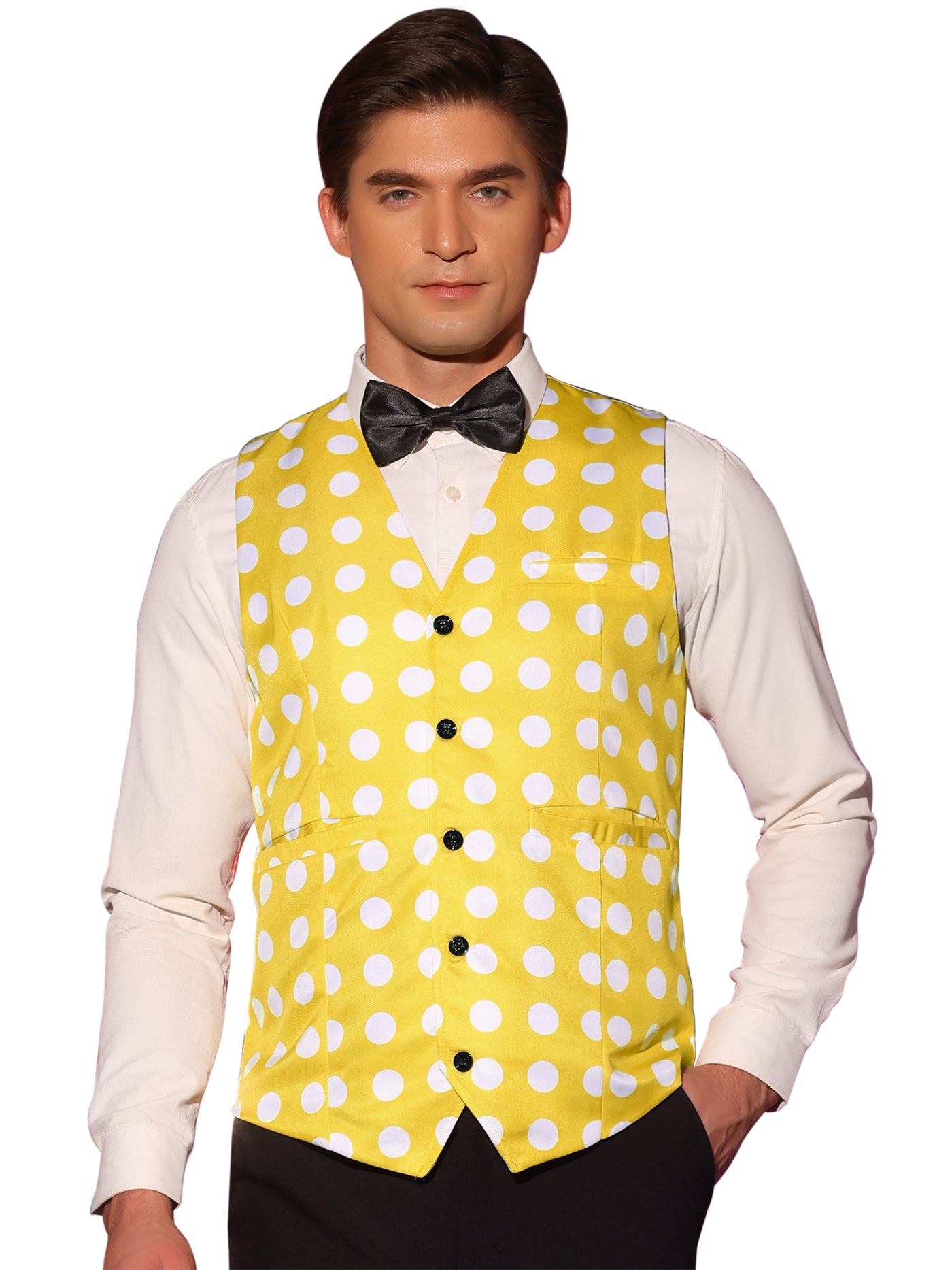 Bublédon Polka Dots Suit Vests for Men's Slim Fit V Neck Waistcoat Formal Dress Vest