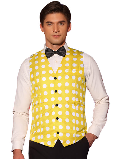 Polka Dots Suit Vests for Men's Slim Fit V Neck Waistcoat Formal Dress Vest