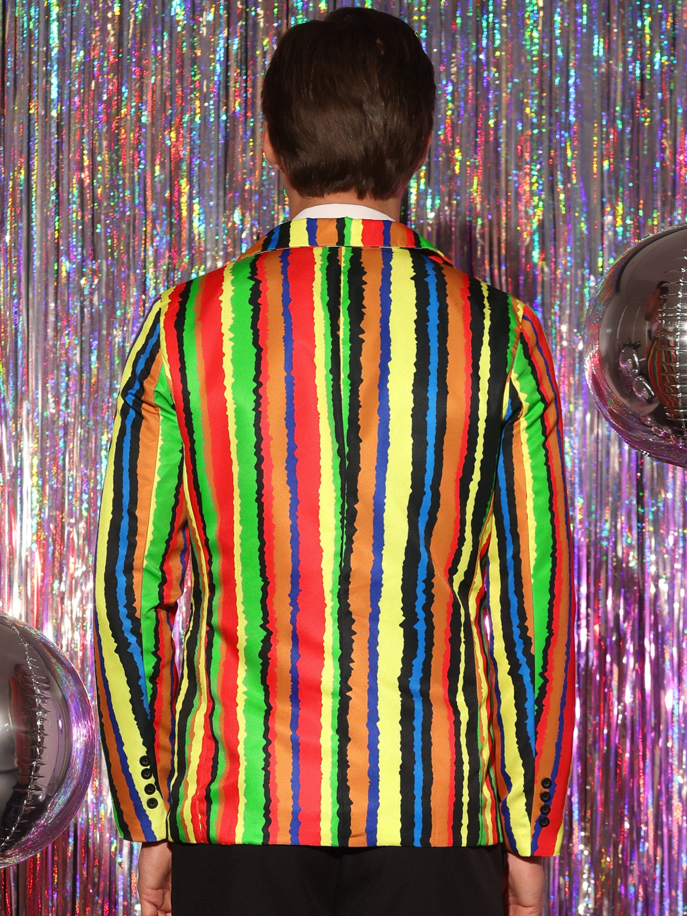 Bublédon Men's Rainbow Striped Notch Lapel Prom Party Blazer Sports Coat Suit Jacket
