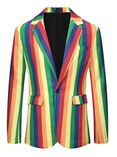Men's Rainbow Striped Notch Lapel Prom Party Blazer Sports Coat Suit Jacket
