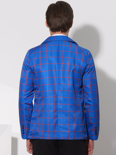 Men's Notch Lapel Contrasting Color Checked Pattern Sports Coat Plaid Blazers