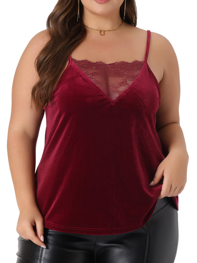 Velvet Camisole for Women Plus Size Adjustable Strap Lace Sleeveless Cami Tank Tops