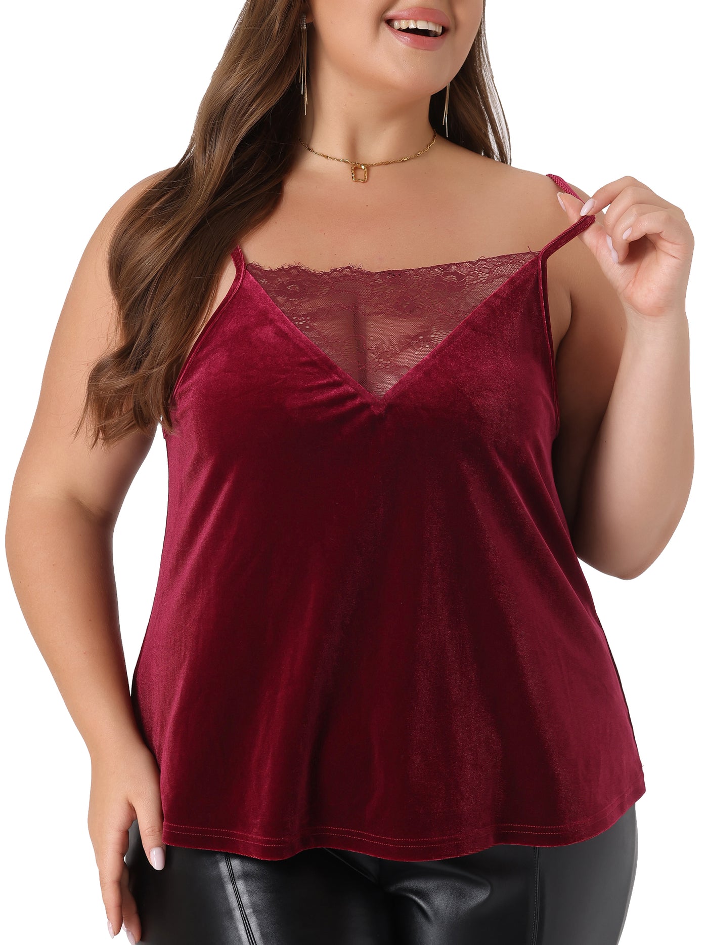 Bublédon Velvet Camisole for Women Plus Size Adjustable Strap Lace Sleeveless Cami Tank Tops