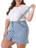 Plus Size Suspender Skirt for Women Adjustable Strap Cross Back Mini A-Line Denim Skirts