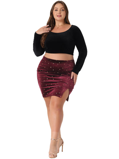 Plus Size Skirt for Women Party Bodycon Floral Velvet Mini Skirts