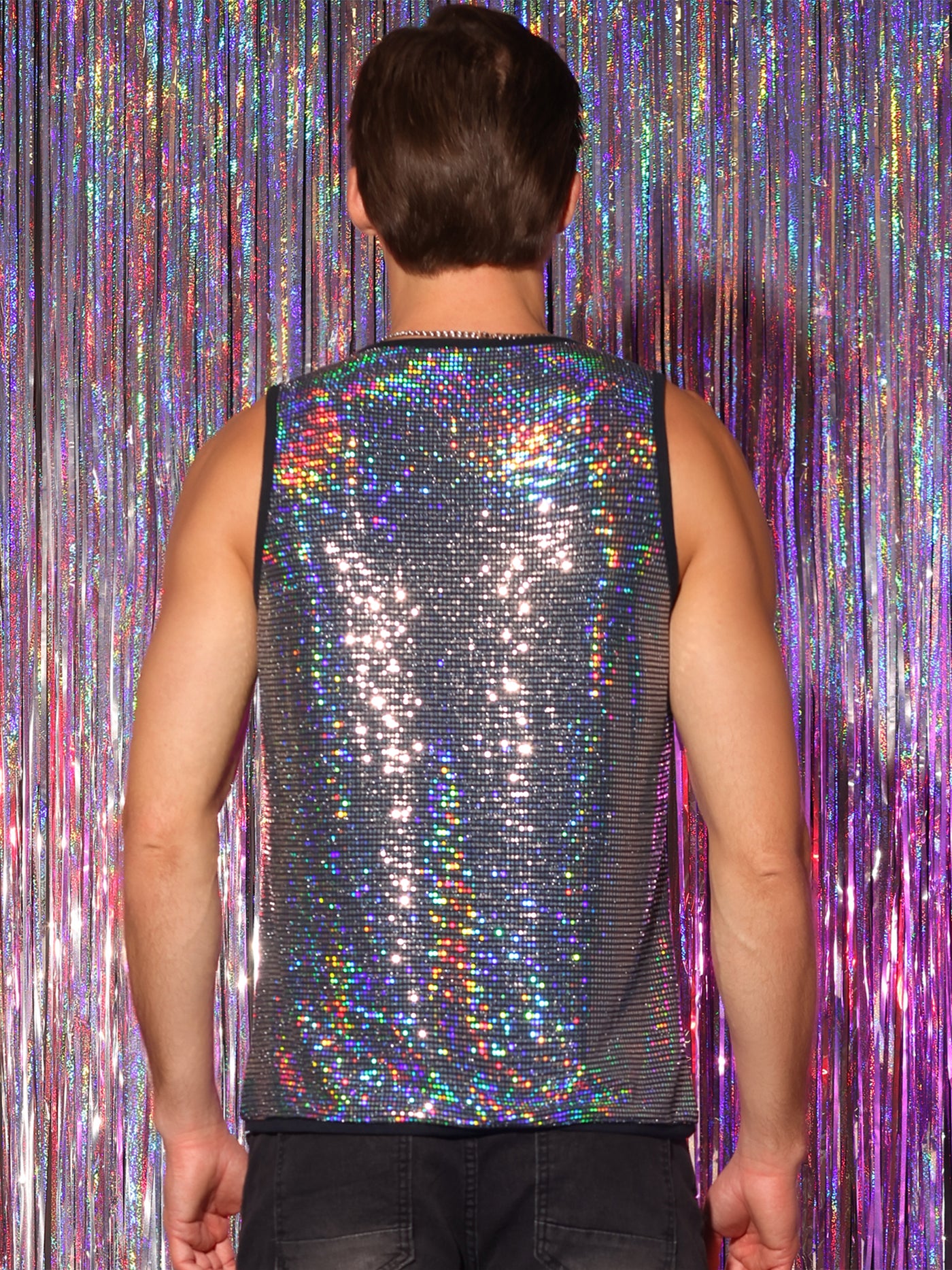 Bublédon Sequin Tank Top for Men's Shiny Nightclub Party Metallic Sleeveless T-Shirts