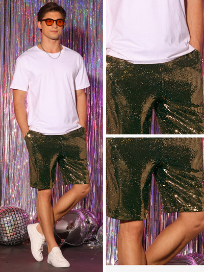 Sequins Shorts for Men's Summer Elastic Waist Party Nightout Short Pants