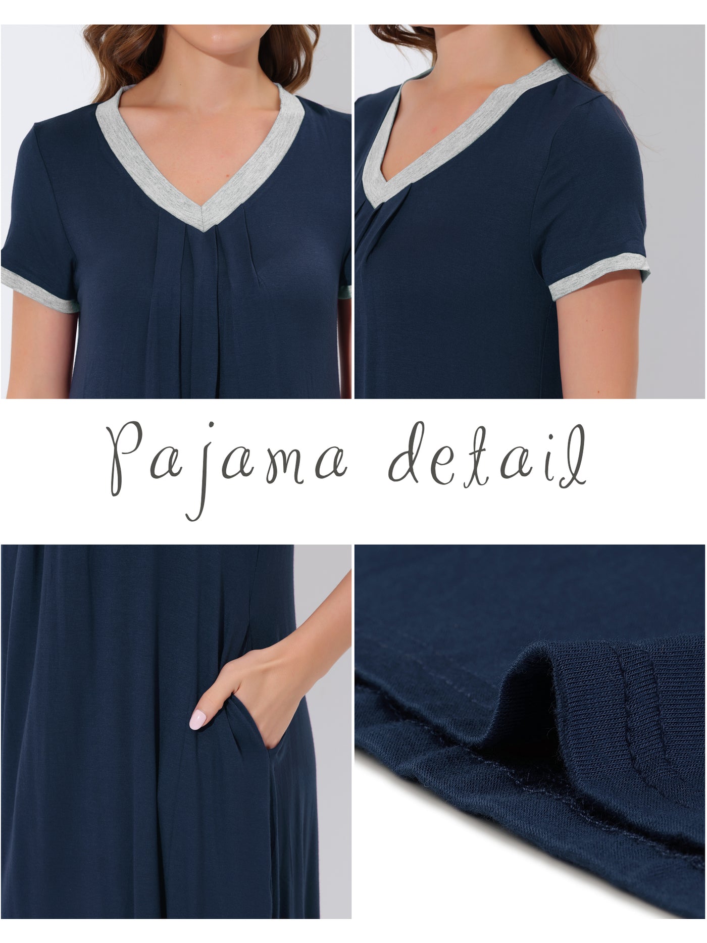 Bublédon Women's Pajama Dress Nightshirt Sleepwear V-Neck with Pockets Lounge Nightgown