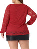 Lace Blouse for Women Plus Size Sheer Long Sleeve Elastic Cuff Layer Cross V Neck Tops