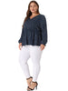 Plus Size Blouses for Women Long Sleeve V Neck Geometric Print Ruffled Elastic Waist Tunic Tops