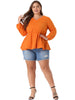 Plus Size Blouses for Women Long Sleeve V Neck Geometric Print Ruffled Elastic Waist Tunic Tops