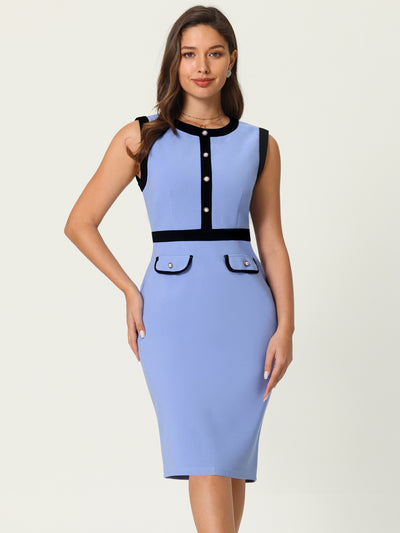 Women's Sheath Dresses Office Sleeveless Contrast Color Pencil Dress