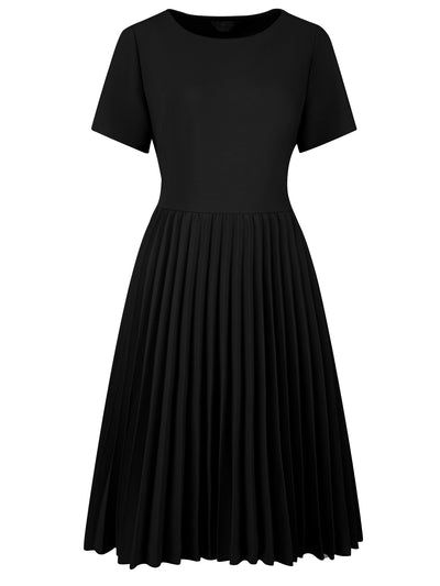 Women's Pleated Dresses Midi Short Sleeve Work A-Line Dress