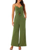 Spaghetti Straps Ruched Drawstring Wide Leg Romper Casual Jumpsuits with Pockets