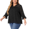 Woven H Line V Neck 3/4 Sleeve Button Decor Top
