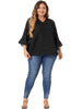 Woven H Line V Neck 3/4 Sleeve Button Decor Top