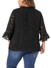 Woven H Line V Neck 3/4 Sleeve Button Decor Top