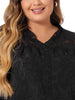 Woven H Line V Neck 3/4 Sleeve Button Decor Top