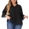 Woven H Line V Neck 3/4 Sleeve Button Decor Top