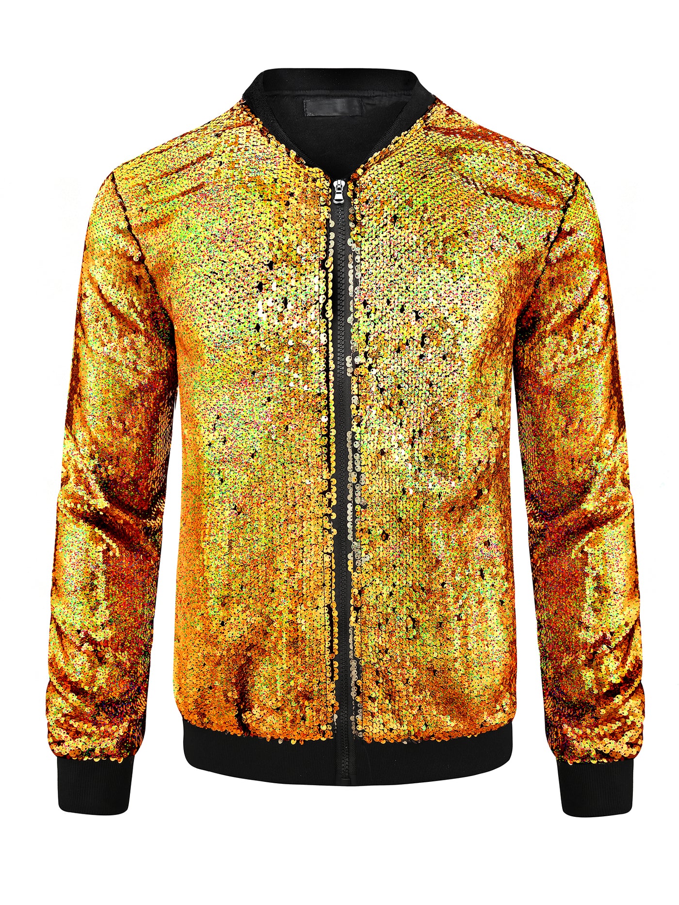 Bublédon Men's Sequin Zip Up Long Sleeves Party Disco Sparkly Bomber Jacket