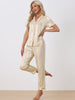 Womens Satin Striped Button Down Sleepwear Short Sleeve Long Pants Pajama Set