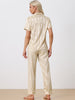 Womens Satin Striped Button Down Sleepwear Short Sleeve Long Pants Pajama Set