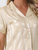 Womens Satin Striped Button Down Sleepwear Short Sleeve Long Pants Pajama Set
