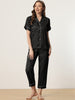 Womens Satin Striped Button Down Sleepwear Short Sleeve Long Pants Pajama Set