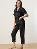 Womens Satin Striped Button Down Sleepwear Short Sleeve Long Pants Pajama Set