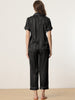 Womens Satin Striped Button Down Sleepwear Short Sleeve Long Pants Pajama Set
