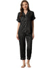 Womens Satin Striped Button Down Sleepwear Short Sleeve Long Pants Pajama Set