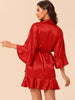 Womens Satin Pajama Silky 3/4 Sleeves Tie Waist Loungewear Robes