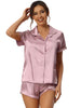 Women Satin Pajama Set Button Short Sleeve Shirt and Shorts Loungwear Sleepwear