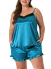 Satin H Line Coin Dot V Neck Ruffle Trim Camisole