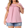 Plus Size Chiffon Blouse for Women Swiss Dots Short Sleeve Lace Crochet Pleated Casual Shirt Top